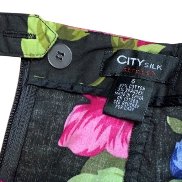 City Silk 6 Black Knee Length Pencil Skirt Bold Colorful Floral Print Office - Picture 4 of 5